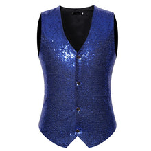 Load image into Gallery viewer, Blue Sequin Suit Vest Men 2019 Fashion Single Breasted Paillette Waistcoat Vest  Gilet Homme Wedding Groom Dress Vests for Men