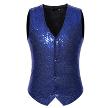 Load image into Gallery viewer, Blue Sequin Suit Vest Men 2019 Fashion Single Breasted Paillette Waistcoat Vest  Gilet Homme Wedding Groom Dress Vests for Men