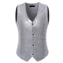 Load image into Gallery viewer, Blue Sequin Suit Vest Men 2019 Fashion Single Breasted Paillette Waistcoat Vest  Gilet Homme Wedding Groom Dress Vests for Men